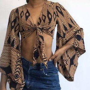 Bohemian bell sleeve tie crop top